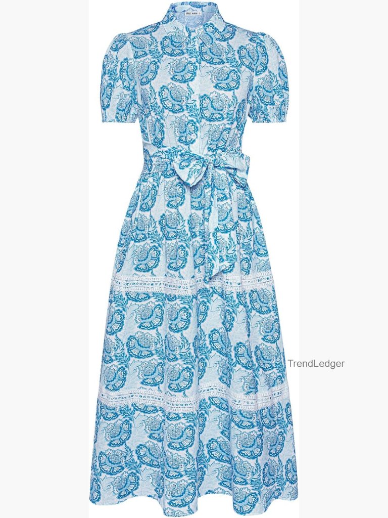Flowy A-Line Maxi Shirt Dress With Pockets Short Puff Sleeve Boho